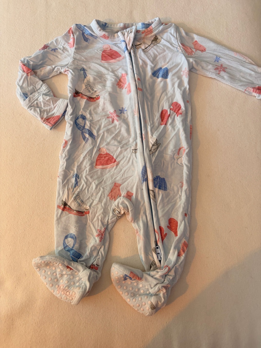 Angel Dear Light Blue Holiday Print One-Piece Footed Pajamas